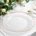 6-Pack Acrylic Charger Plates 13" Round Clear with Gold Beaded Rim - Decorative Dinner Party Serving Plates